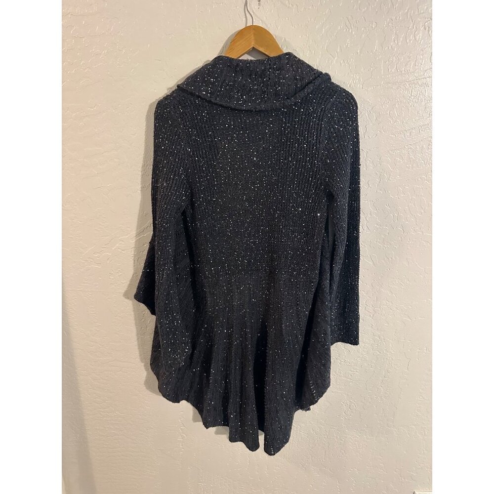Y Soft Surroundings Black Glitter Winter Ruffle Open Cardigan Sweater - Picture 9 of 10